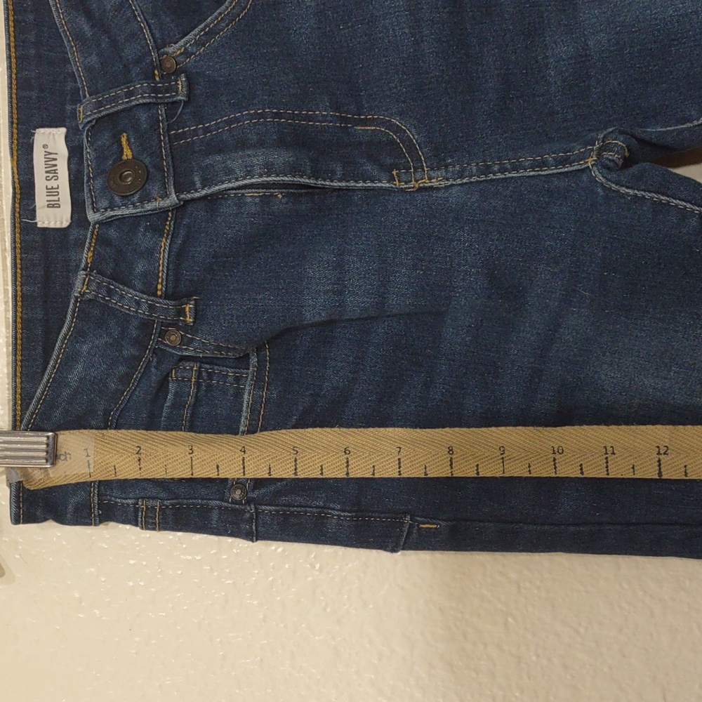 USED BLUE SAVVY DISTRESSED JEANS FRAY ON POCKETS SIZE 5/27 BLUE INSEAM 25INCH - Picture 6 of 14